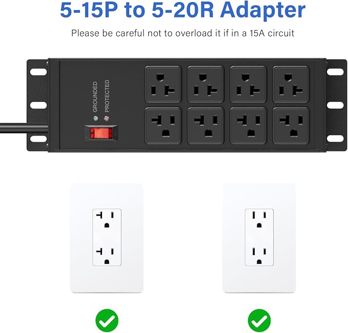 CCCEI 2PCS 12 Gauge Heavy Duty Power Strip, 8 Ports. Black, 10FT.