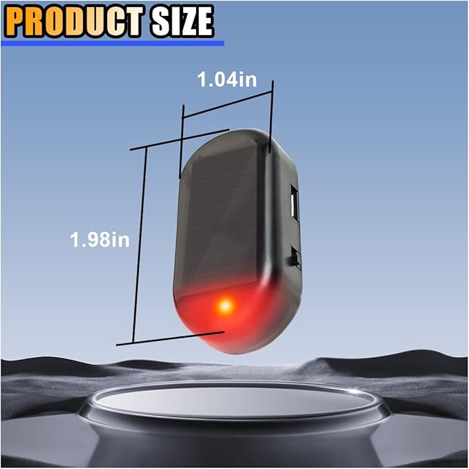 Car Solar Power Simulated Dummy Alarm, Car Alarm Warning Light Fake Lamp with USB Charger Port, Anti-Theft LED Flashing Security Light Car Accessories for Most Cars (Red, 2PCS)