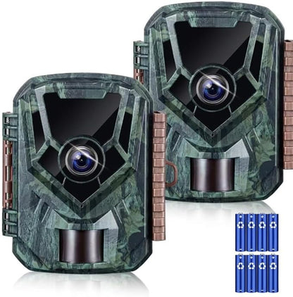 KJK 2 Pack Trail Cameras 36MP 2.7K, 8AA Batteries, Game Camera with Night Vision Motion ActivatedWaterproof lP66 0.1s Trigger Time w/ 130°Wide-Angle TrailCam for Wildlife Monitoring