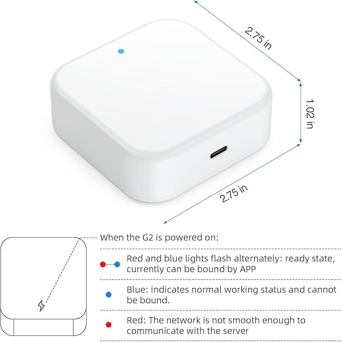 G2 Gateway for TT/DD Lock App, Gateway for Smart Door Lock with Remote Control, Only Work 2.4G Wi-Fi, Compatible with Alexa Voice Control