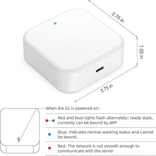 G2 Gateway for TT/DD Lock App, Gateway for Smart Door Lock with Remote Control, Only Work 2.4G Wi-Fi, Compatible with Alexa Voice Control