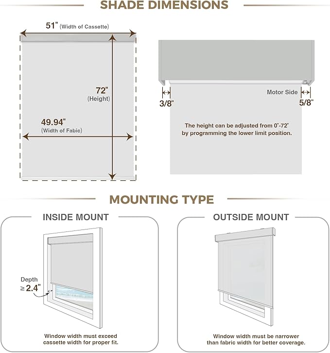 HeyBlinds Blackout Motorized Smart Blinds with Remote, Automatic Electric Shades for Windows (Breeze- Light Grey BO, 51" W x 72" H)