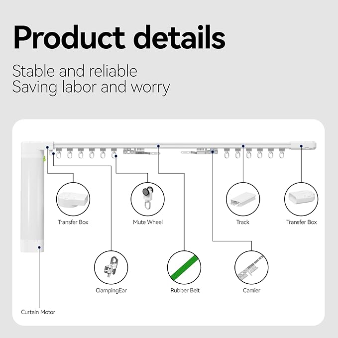 Electric Smart Curtains System, Motorized Curtain Rod with Remote & App Control, Compatible with Alexa/Google Home,Ultra Quiet Motor, Adjustable Track for Heavy Curtains up to 205 inches