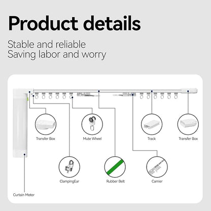Electric Smart Curtains System, Motorized Curtain Rod with Remote & App Control, Compatible with Alexa/Google Home,Ultra Quiet Motor, Adjustable Track for Heavy Curtains up to 205 inches