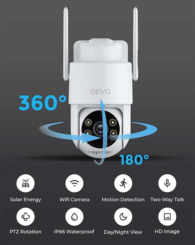 Devo Security Camera Wireless Outdoor 2.3K Color Night Vision, AI Detection