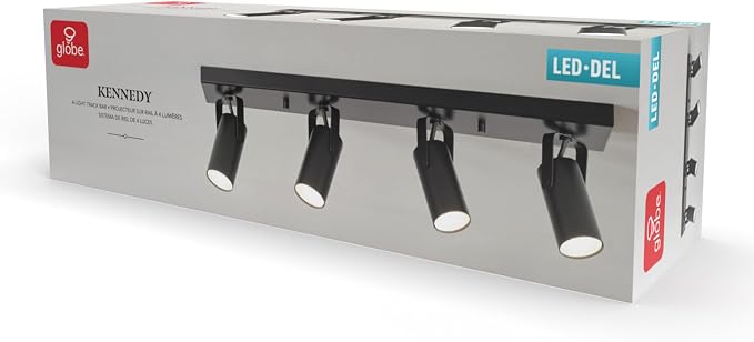 Globe Electric 64000051 24" 4-Light 22W Dimmable LED Integrated Track Lighting, Matte Black, Lighting for Kitchen, Bathroom, Bedroom, or Dining Room, Living Room Ceiling Lights, Light Fixture