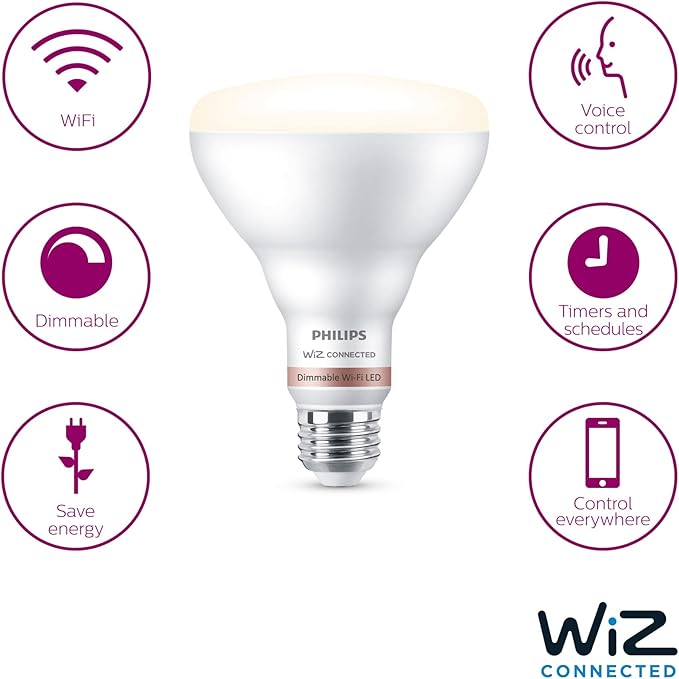 Philips Smart 65W BR30 LED Smart Light Bulb 4-Pack - Soft White - Connects to Your Wi-Fi - E26 Smart Bulb - Control with Voice or App- Powered by WiZ Connected