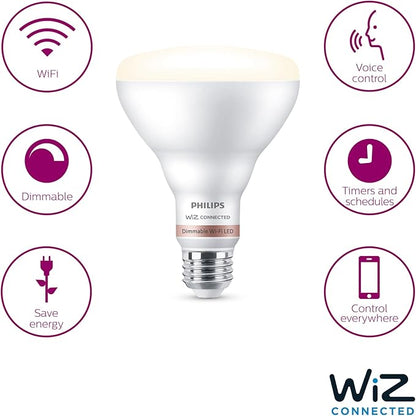 Philips Smart 65W BR30 LED Smart Light Bulb 4-Pack - Soft White - Connects to Your Wi-Fi - E26 Smart Bulb - Control with Voice or App- Powered by WiZ Connected