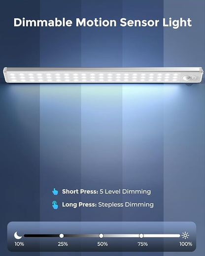 Under Cabinet Lighting - 14.7" Motion Sensor Light Indoor, Magnetic Wireless Closet Lights, Dimmable Led Night Light, Rechargeable Under Counter Lights for Kitchen, Bedroom, Stair, 2 Pack