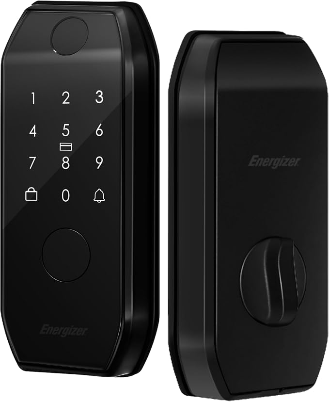 Energizer Smart Door Lock, Deadbolt with Keyless Fingerprint Entry, App Control, Anti-Peep Passcode Touchscreen, 2 Key Fobs & 2 Keys, Holds 50 Fingerprints, One-Touch & Auto-Lock, Doorbell
