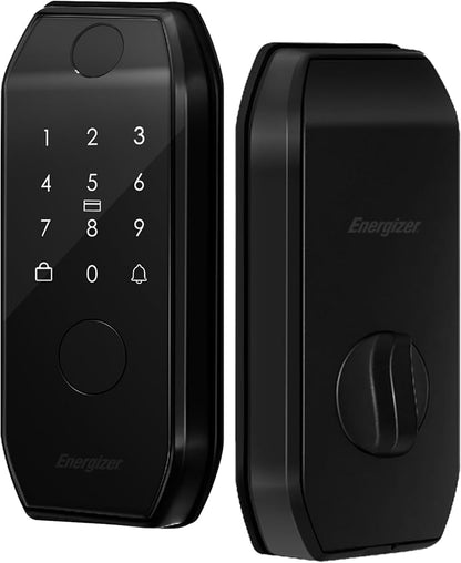 Energizer Smart Door Lock, Deadbolt with Keyless Fingerprint Entry, App Control, Anti-Peep Passcode Touchscreen, 2 Key Fobs & 2 Keys, Holds 50 Fingerprints, One-Touch & Auto-Lock, Doorbell