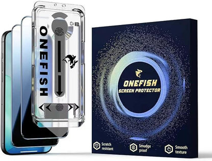 OneFish Screen Protector Privacy Glass for iPhone 17 Pro [6.3 Inch] Airbag Edge Protection,Anti Spy Private Tempered Film with Installation Frame, 9H Glass Scratch Resistant, Easy Installation, 2 Pack.
