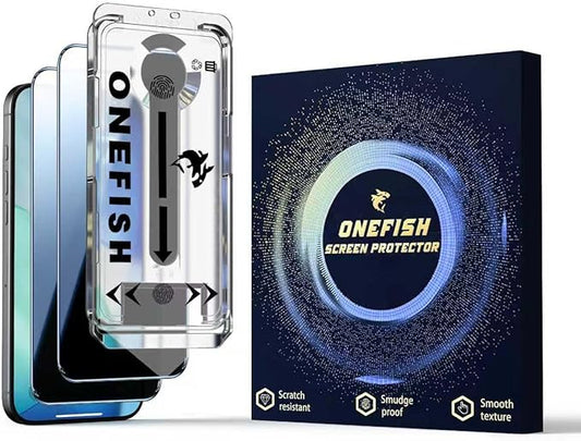 OneFish Screen Protector Privacy Glass for iPhone 17 Pro [6.3 Inch] Airbag Edge Protection,Anti Spy Private Tempered Film with Installation Frame, 9H Glass Scratch Resistant, Easy Installation, 2 Pack.