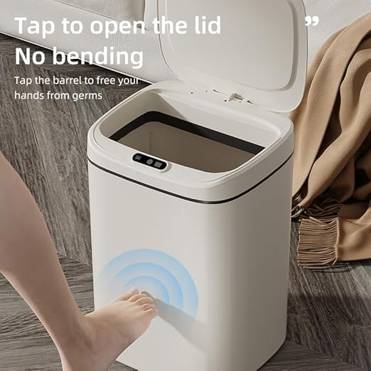 Automatic Motion Sensor Trash Can with Lid, 4.2 Gallon Touchless Smart Garbage Bin, Hands-Free Opening by Wave, Kick or Knee, USB Rechargeable, for Kitchen, Bathroom, Office, Bedroom