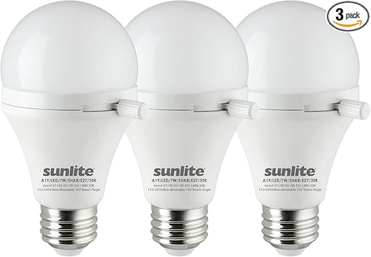 Sunlite ShabBulb, Shabbat Permissible LED Light Bulb, 7 Watt (40 Watt Equivalent) 3000K Warm White, 3 Pack