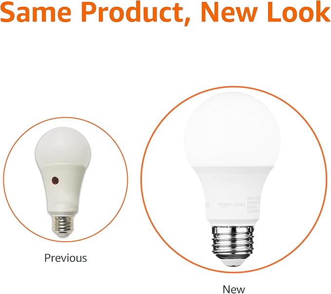 Amazon Basics A19 Dusk to Dawn Sensor LED Outdoor Light Bulbs, 60W Equivalent, Energy-Efficient 9W, Daylight White 5000K, E26 Base, Auto On/Off, Porch, 10,000 Hours, 6-Pack
