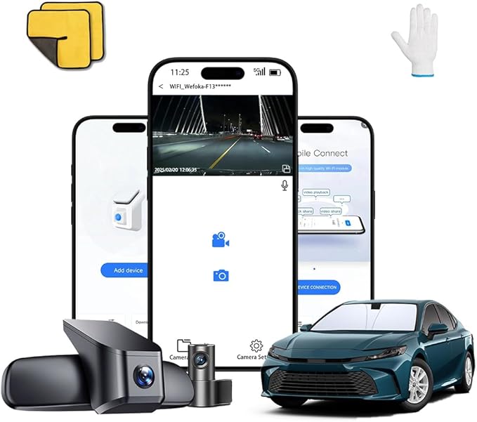 OEM Style Front 4K + Rear 1080p Dash Cam for Toyota Camry 2021 2022 2023 2024 LE L XLE TRD XSE SE Hybrid (Gen8/XV70), OEM Look, 2160P UHD Video， WiFi & APP, Loop Recording, Easy to Use,128G