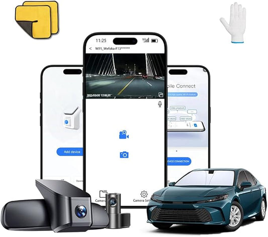 OEM Style Front 4K + Rear 1080p Dash Cam for Toyota Camry 2021 2022 2023 2024 LE L XLE TRD XSE SE Hybrid (Gen8/XV70), OEM Look, 2160P UHD Video， WiFi & APP, Loop Recording, Easy to Use,128G