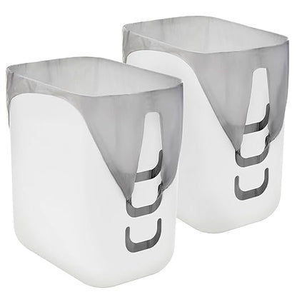 STORi Luup Bathroom Wastebasket 2pk, Secure Grocery Bags, Plastic Garbage Container for Vanity, Laundry Room, Kitchen, Office, 2.5 Gallon, White, Made in USA
