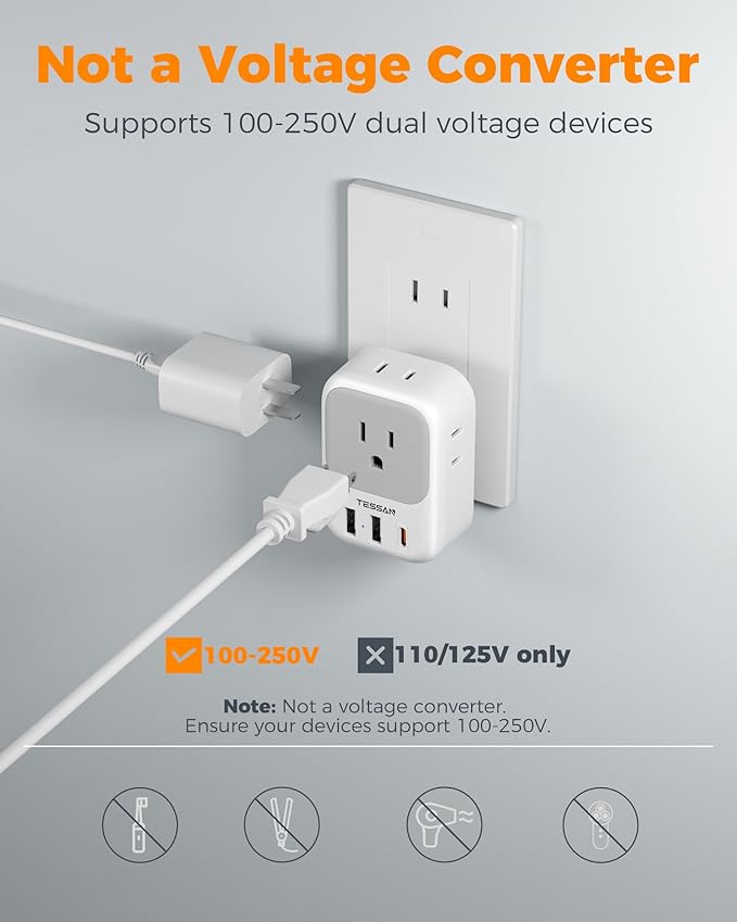 TESSAN 2 Prong to 3 Prong Outlet Adapter 2 Pack, US to Japan Plug Adapter