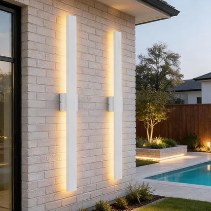 Aipsun 2 Packs Outdoor Wall Sconce, 3000K 4000K 6000K, 31.5in Modern White Exterior Light, Long LED Linear Wall Light Outside Lighting for Entrance, Hallway, Garage, Porch(3CCT)