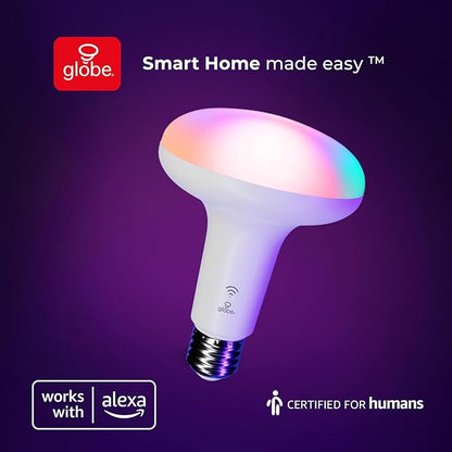 Globe Electric 50594 Works with Alexa Only Wi-Fi Smart Multicolor Changing RGB Tunable White Frosted LED Light Bulb, Voice Activated, 2000K - 5000K, BR30 Shape, E26 Base, 8.5W, Energy Star