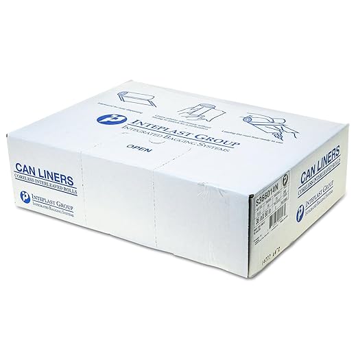 Inteplast Group S366014N 55 Gallon Capacity, 60" Length x 36" Width x 14 Mic Thickness, Natural Color, HDPE Commercial Coreless Institutional Trash Can Liner (Case of 8 Roll, 25 Bags per Roll)
