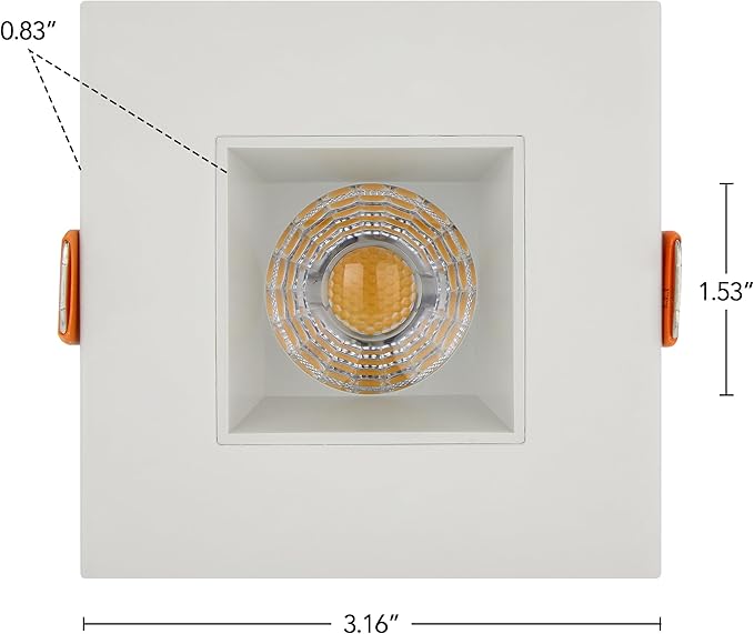 Maxxima 2 in. Ultra-Thin Recessed Anti-Glare LED Downlight - Canless IC Rated, 500 Lumens, 5 Color Temperature Selectable 2700K/3000K/3500K/4000K/5000K, Dimmable Square Stone Gray Trim, 90 CRI