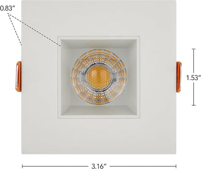 Maxxima 2 in. Ultra-Thin Recessed Anti-Glare LED Downlight - Canless IC Rated, 500 Lumens, 5 Color Temperature Selectable 2700K/3000K/3500K/4000K/5000K, Dimmable Square Stone Gray Trim, 90 CRI