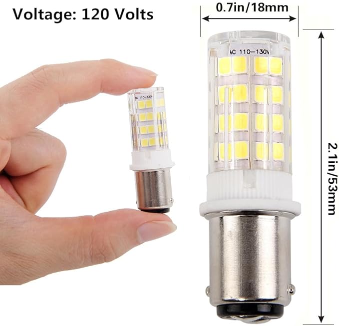 BA15D Double Bayonet Sewing Machine LED Light Bulb 5 Watt Daylight White 6000K Non-dimmable AC110V-130V (Pack of 4)