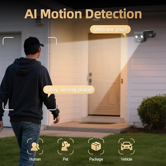 Solar Security Cameras Wireless Outdoor, 2K Battery Powered, Cloud/SD Storage, Built-in Solar, IP65 Waterproof, AI Motion, Color Night Vision, Outside WiFi Cameras for Home Security 2-Pack