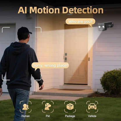 Solar Security Cameras Wireless Outdoor, 2K Battery Powered, Cloud/SD Storage, Built-in Solar, IP65 Waterproof, AI Motion, Color Night Vision, Outside WiFi Cameras for Home Security 2-Pack