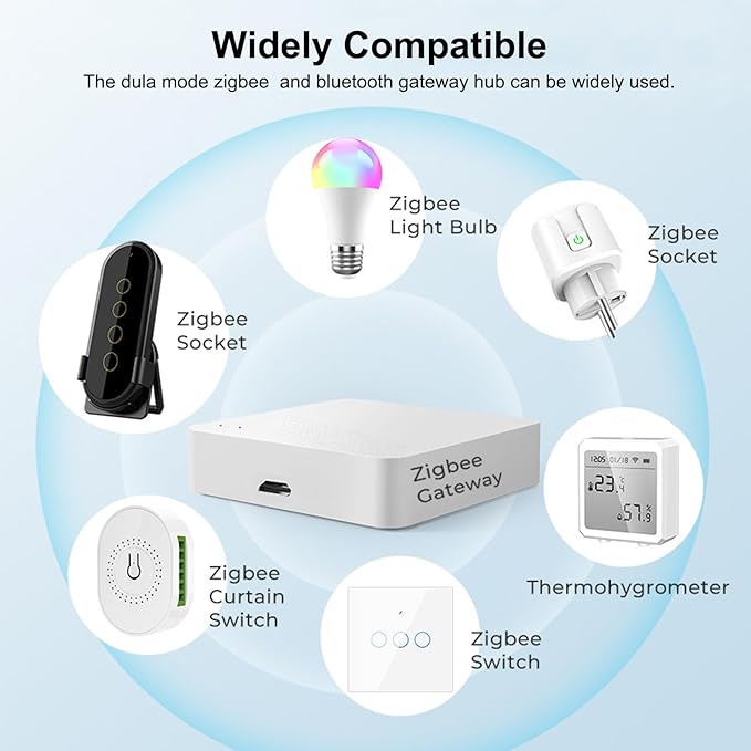 ZigBee 3.0 Hub WiFi & Bluetooth Dual Mode Gateway,Tuya Smart Bridge Wireless Remote Controller,Intelligent Bridge Wireless Smart Gateway Voice Control via Alexa, Google Home. Only Tuya Products