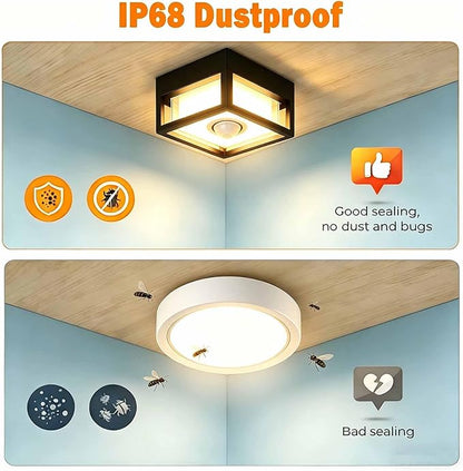 Outdoor Ceiling Light with Motion Sensor, IP65 Waterproof 6.3 inch Porch Lights Outdoor, 20W 3000K LED Square Exterior Wall Lamp for Patio Balcony Terrace