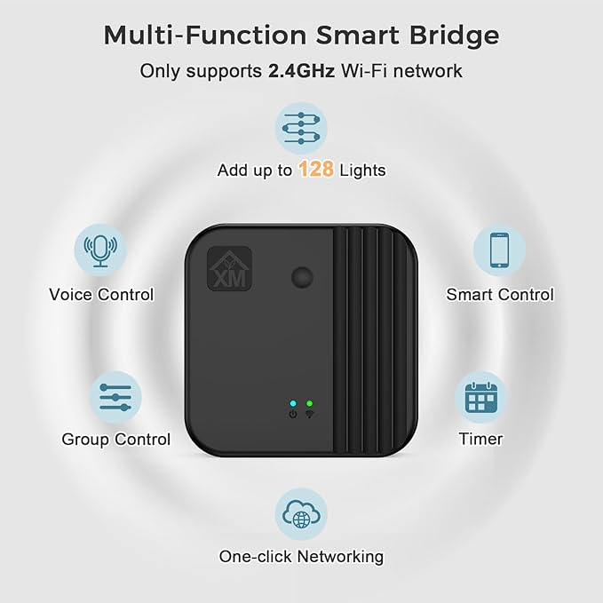 XMCOSY+ Smart Bridge for Smart Solar Outdoor Lights with Motion Sensor, Supports to 128 Devices, 2.4GHz WiFi, Remote Control, Works with Alexa & Google Home, Compatible with Bluetooth & Mesh Devices