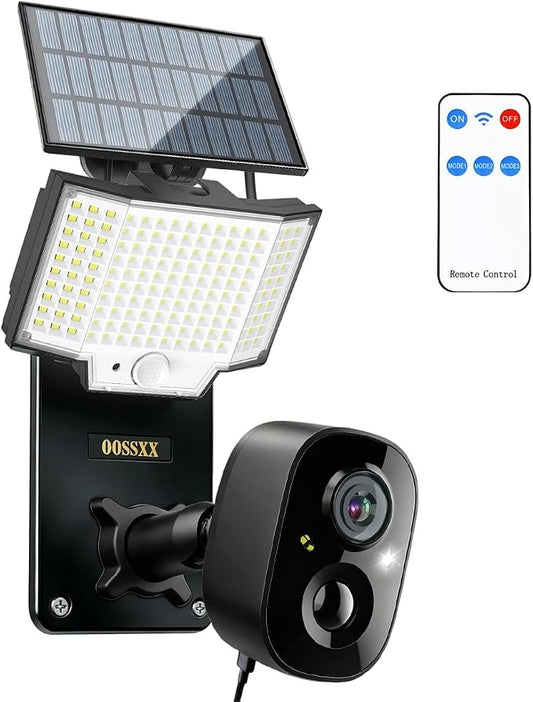 Solar Security Camera with Bracket & Spotlight, Smart Lighting Modes, 4MP Color Night Vision, PIR Detection, 2-Way Audio, 2.4G/5G WiFi, Outdoor Solar Battery Cameras for Home Security, Remote Control
