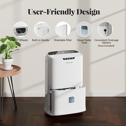 Energy Star 2024 Dehumidifier for Basement & Home, Up to 5500 Sq. Ft, 90 Pint Smart Wi-Fi Control, 1.45 Gal Tank with Drain Hose, 3 Modes, Auto Defrost, Timer & Child Lock