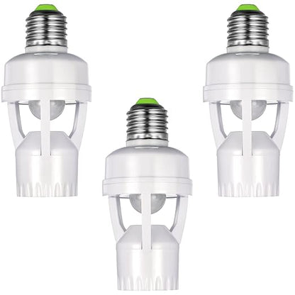 Hortsun 3 Pieces Hortsun Motion Sensor Light Socket Smart Screw in Light Bulb Outlet Compatible with E26/e27 Motion Activated Bulb Holder Adapter Automatic Control for Garage Storage Room