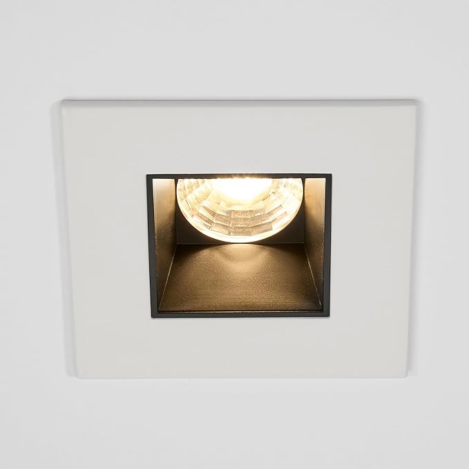 Maxxima 2 in. Ultra-Thin Recessed Anti-Glare LED Downlight - Canless IC Rated, 500 Lumens, 5 Color Temperature Selectable 2700K/3000K/3500K/4000K/5000K, Dimmable Square White Trim Black Baffle, 90 CRI