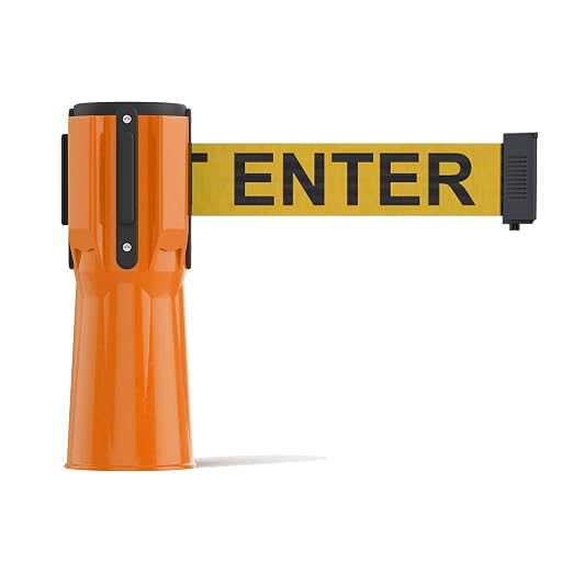 Trafford Industrial 11 Ft. Cone-Mounted Retractable Belt Barrier Orange Case with Yellow"Caution - DO NOT Enter" Black Letters Belt