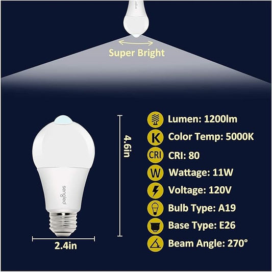 Sengled Motion Sensor LED Bulbs, A19 5000K Daylight Dusk to Dawn Motion Activated Light, 11W (75W Equivalent) 1200 Lumens for Indoor & Outdoor Use, Porch, Garage, Hallway, 6 Pack