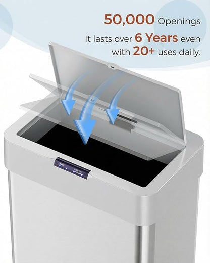 TLSUNNY 16 Gallon Motion Sensor Trash Can,Touchless Automatic Garbage Can,Brushed Stainless Steel Smart Bin,with Bag Holder,Soft Close Lid,for Kitchen,Office,RV,Bedroom,Living Room (Silver, 60L)
