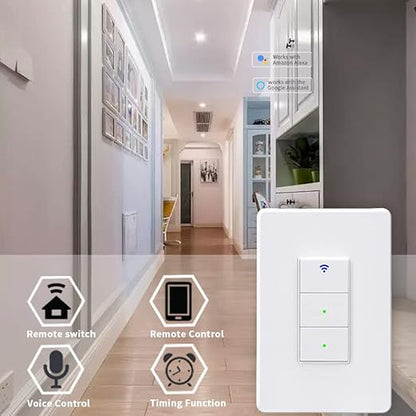 Zigbee Smart Light Switch Triple Rocker,No Neutral Wire,Zigbee HUB Required Single Live Push Button,Remote Control Compatible with Alexa and Google Home