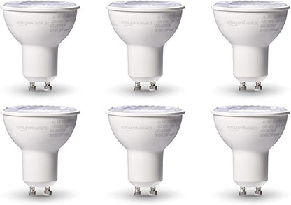 Amazon Basics MR16 LED Light Bulb, 50W Equivalent, Energy Efficient 7W, GU10 Base, Warm White 3000K, Dimmable, 10,000 Hour Lifetime, 6-Pack