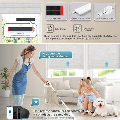 SmartWings Motorized 100% Blackout Shades Blinds, Custom Size, Cordless Window Shades with Rechargeable Battery, Work with Matter/Apple HomeKit, Alexa, Thread/Zigbee, Remote Optional, Linen White