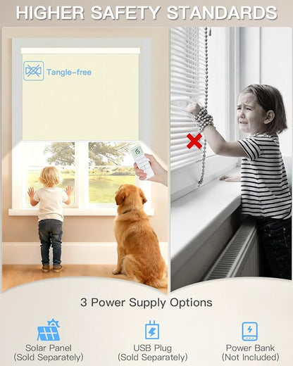 Tokblind Motorized Roller Shade with Remote Control, Blackout Electric Shade for Windows Compatible with Alexa Google via Hub, Rechargeable Smart Window Blind for Home Office (Vinyl Beige)
