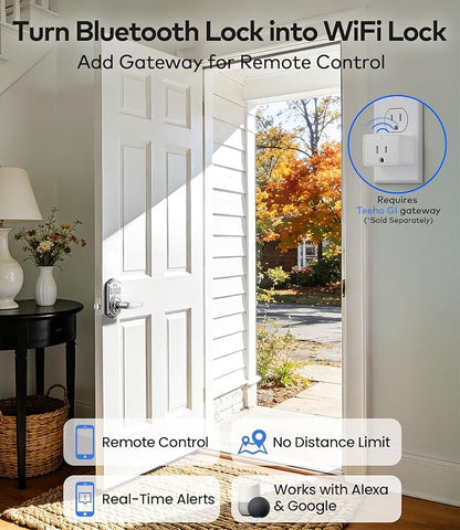 TEEHO TE019 Smart Keypad Door Lock with Handle, App Control, Keyless Entry Electronic Lock, Remote One-Time Codes, Auto Lock, Passage Mode, for Bedroom, Interior Door & Rental, Satin Nickel