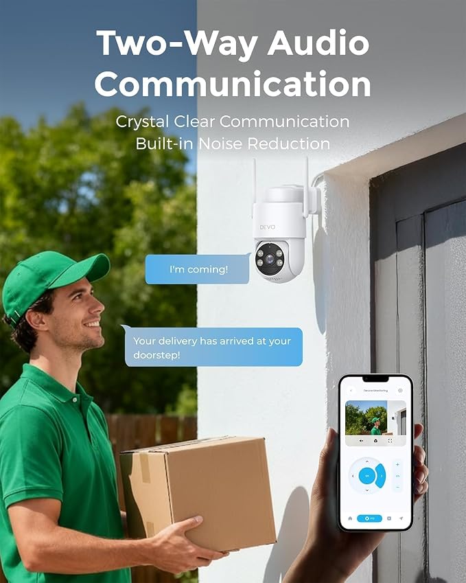 Devo Security Camera Wireless Outdoor 2.3K Color Night Vision, AI Detection