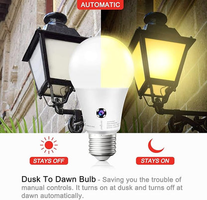 Sengled Dusk to Dawn Light Bulbs Outdoor, 3000K Soft White, A19 LED Sensor Light Bulb, 75 Watt Equivalent, 1200LM, Automatic Photocell Light Bulb for Outdoor Lighting, 4 Pack