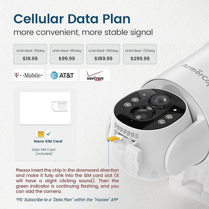 4G LTE Cellular Security Camera, No Wifi Security Camera, 2.5K Solar Camera Outdoor Wireless, 360° Live View, Spotlight Color Night Vision, Motion&Siren Alert, SD/Cloud Storage (SIM Card Included)